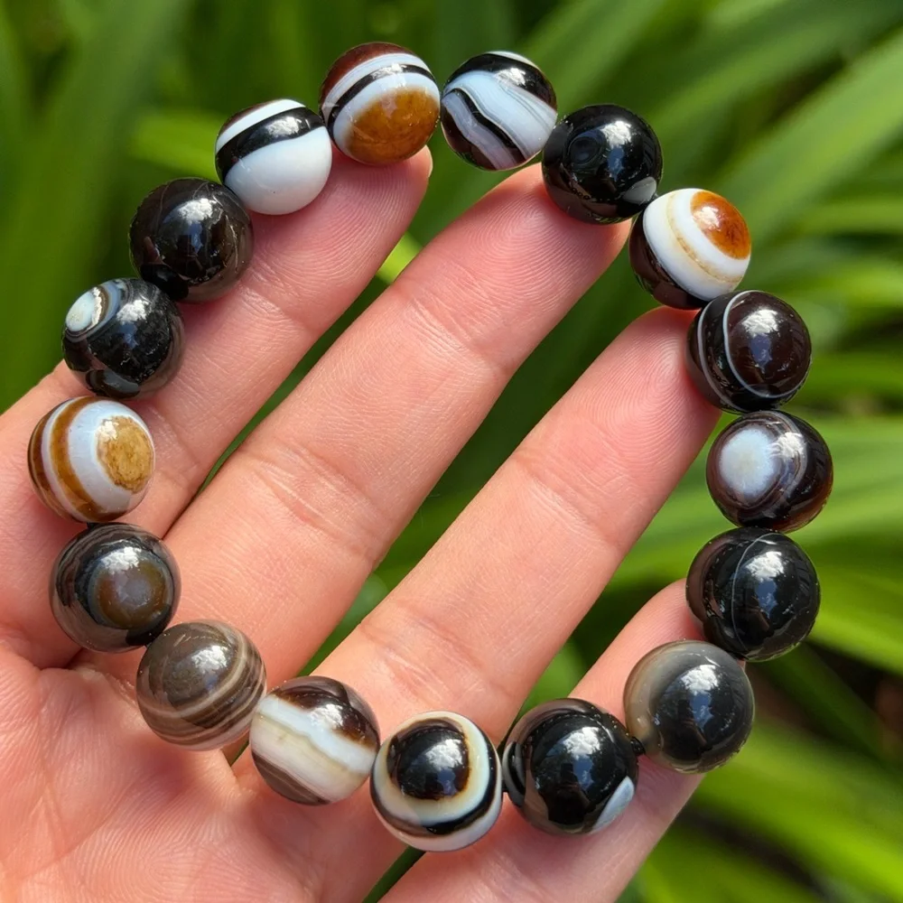 11.5mm stretchable banded eye agate bracelet‎ 0347